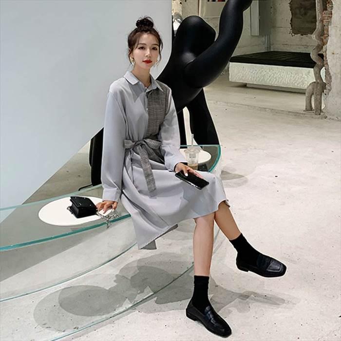 レディース シャツロングスカート 長袖ワンピース チェック柄 ワンピース ワンピドレス 新作 トレンディ ウエスト切り替えしデザイン 春 秋 新デザイン |  | 12