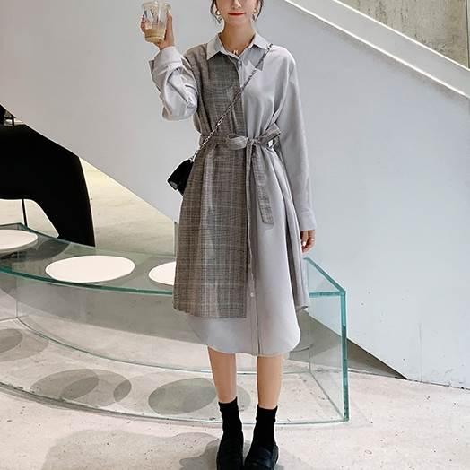 レディース シャツロングスカート 長袖ワンピース チェック柄 ワンピース ワンピドレス 新作 トレンディ ウエスト切り替えしデザイン 春 秋 新デザイン |  | 02