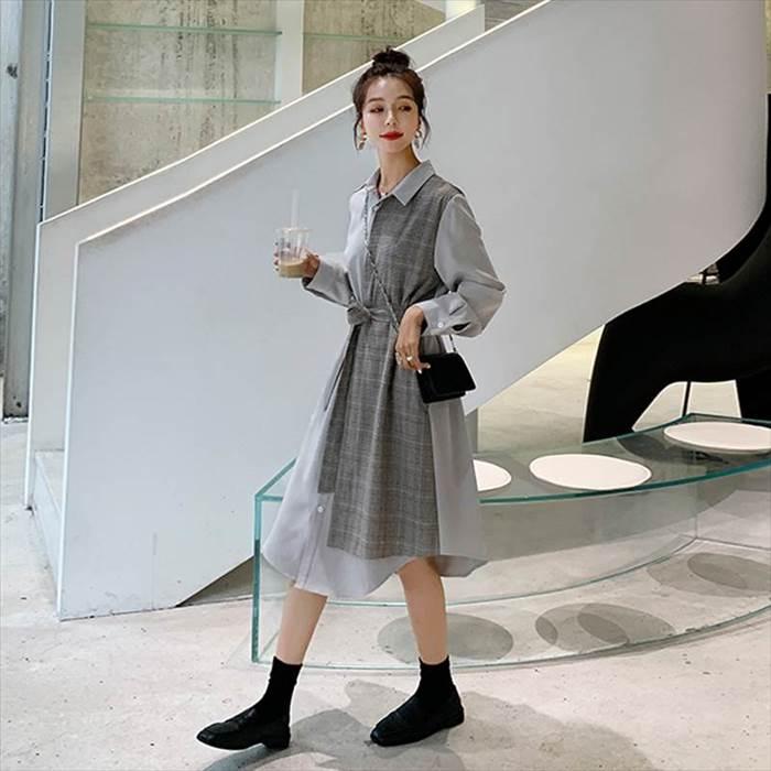 レディース シャツロングスカート 長袖ワンピース チェック柄 ワンピース ワンピドレス 新作 トレンディ ウエスト切り替えしデザイン 春 秋 新デザイン |  | 09