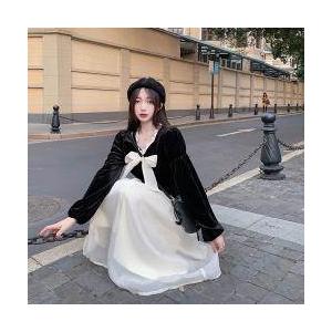 ワンピース レディース カラードレス シースルースカート 透け感 リボンタイ リボン ミドル丈 長袖 襟なし 袖あり 長袖 萌え袖 切り替えデザイン お洒落 |  | 10