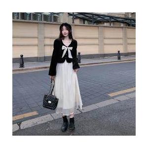 ワンピース レディース カラードレス シースルースカート 透け感 リボンタイ リボン ミドル丈 長袖 襟なし 袖あり 長袖 萌え袖 切り替えデザイン お洒落 |  | 11