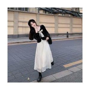 ワンピース レディース カラードレス シースルースカート 透け感 リボンタイ リボン ミドル丈 長袖 襟なし 袖あり 長袖 萌え袖 切り替えデザイン お洒落 |  | 15