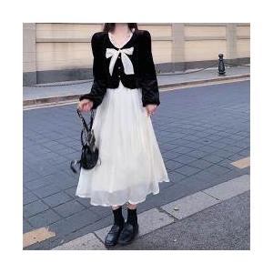 ワンピース レディース カラードレス シースルースカート 透け感 リボンタイ リボン ミドル丈 長袖 襟なし 袖あり 長袖 萌え袖 切り替えデザイン お洒落 |  | 04