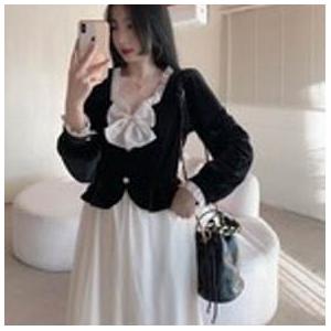 ワンピース レディース カラードレス シースルースカート 透け感 リボンタイ リボン ミドル丈 長袖 襟なし 袖あり 長袖 萌え袖 切り替えデザイン お洒落 |  | 05