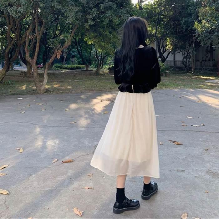 ワンピース レディース カラードレス シースルースカート 透け感 リボンタイ リボン ミドル丈 長袖 襟なし 袖あり 長袖 萌え袖 切り替えデザイン お洒落 |  | 08