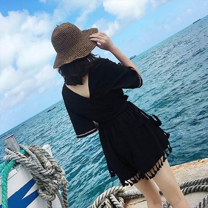 ワンピース レディース オールインワン ショートパンツ ショート ショート丈 新作 リゾート 半袖 五分袖 Vネック Aライン リボン ウエストマーク ウエスト |  | 13