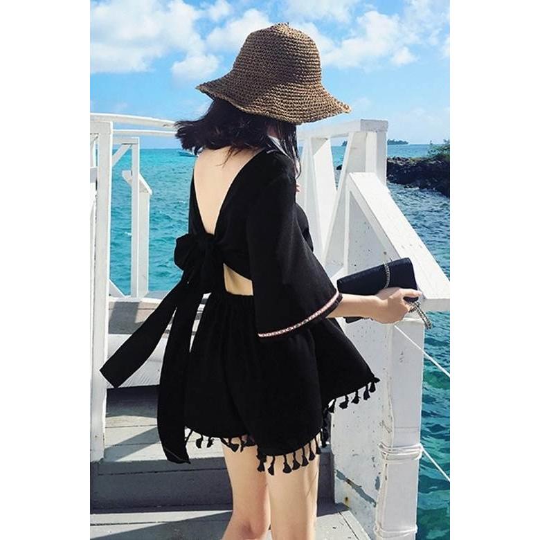 ワンピース レディース オールインワン ショートパンツ ショート ショート丈 新作 リゾート 半袖 五分袖 Vネック Aライン リボン ウエストマーク ウエスト |  | 14