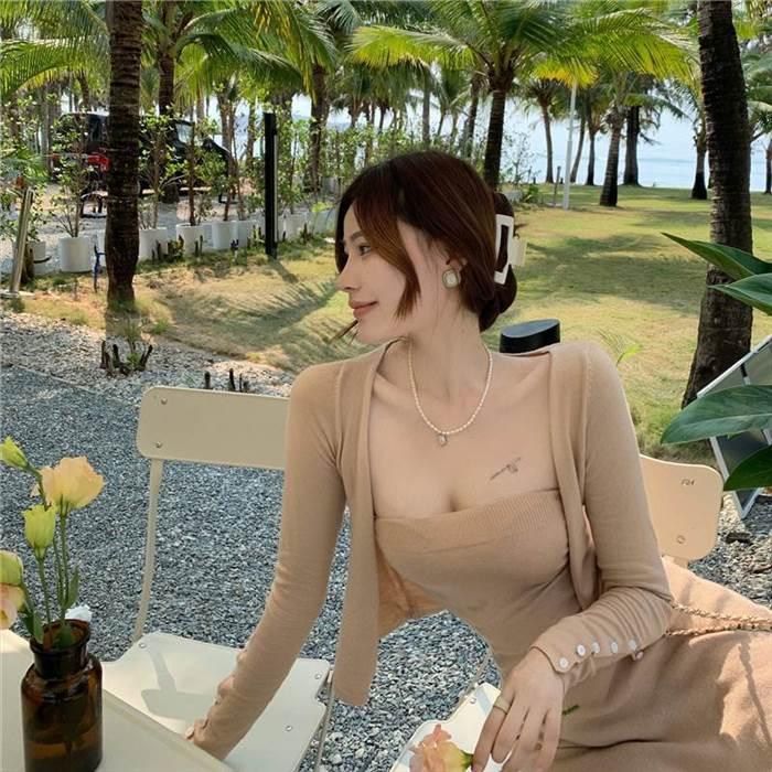 セットアップ レディース  青 ブルー ベージュ 新作 人気 海外ファッション 3点セット スリーピース チューブトップ カーディガン スカート ロング ロング丈 |  | 14