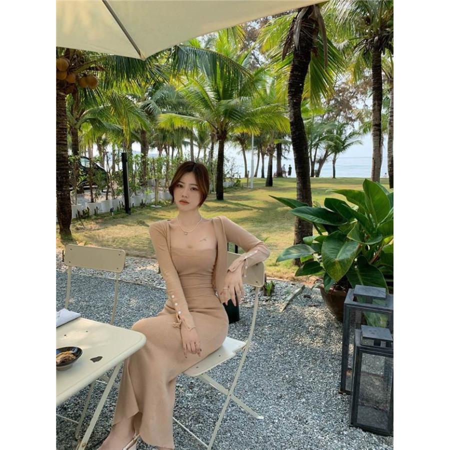 セットアップ レディース  青 ブルー ベージュ 新作 人気 海外ファッション 3点セット スリーピース チューブトップ カーディガン スカート ロング ロング丈 |  | 15