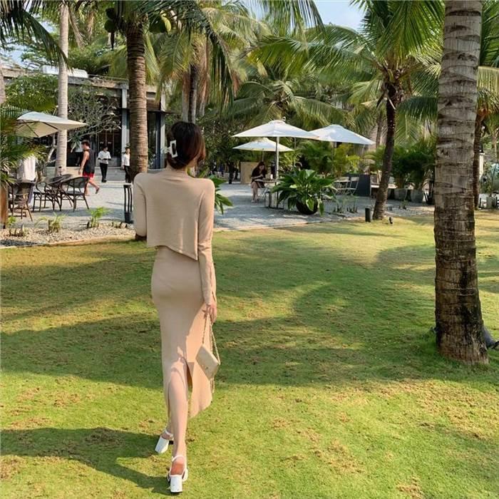 セットアップ レディース  青 ブルー ベージュ 新作 人気 海外ファッション 3点セット スリーピース チューブトップ カーディガン スカート ロング ロング丈 |  | 16