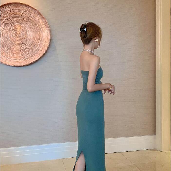 セットアップ レディース  青 ブルー ベージュ 新作 人気 海外ファッション 3点セット スリーピース チューブトップ カーディガン スカート ロング ロング丈 |  | 04