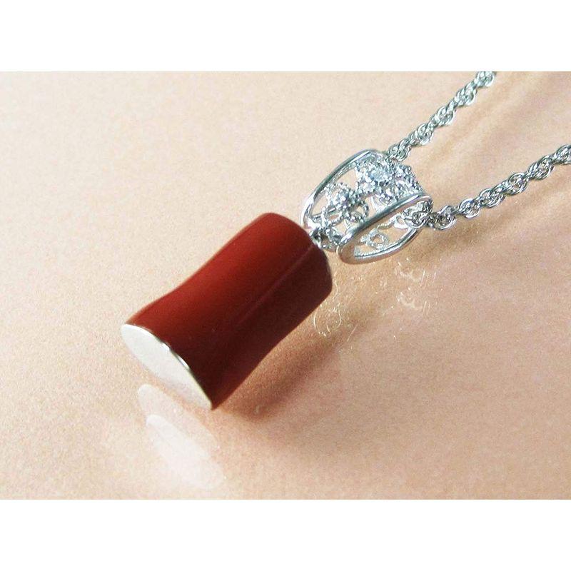 正規品 血赤珊瑚 ペンダント 13mm 高知産 サンゴ プチダイヤモンド付 18金ホワイトゴールド ネックレス 無染色さんご 63cm メッキチェー 【N1990176389】(72415円)