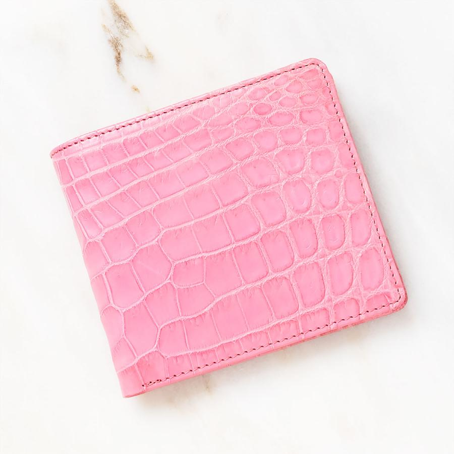 オリジナル 財布 二つ折り財布 小銭入れあり ピンク クロコダイル ワニ