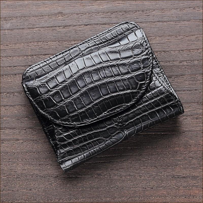 安い購入 クロコダイル ワニ革 二つ折り財布 小銭入れあり ブラック 黒 メンズ 日本製 無双 オリジナル 全品送料無料 Lespakigali Com