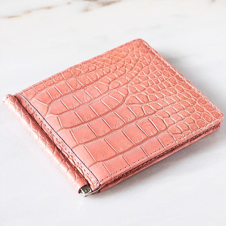 オリジナル 財布 マネークリップ 札ばさみ コーラルピンク