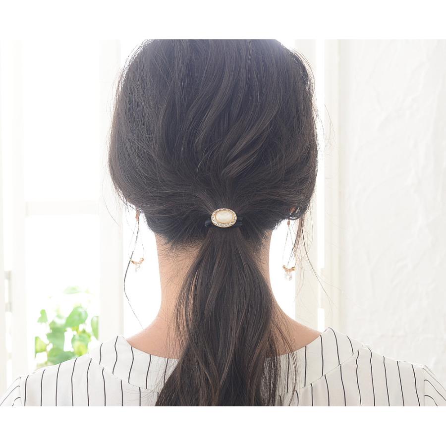 ヘアゴム ラメ粒子 クリアストーン オーバル ヘアポニー 大人っぽい