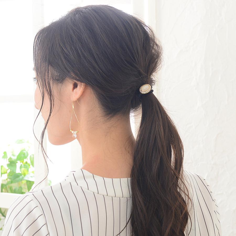 ヘアゴム ラメ粒子 クリアストーン オーバル ヘアポニー 大人っぽい