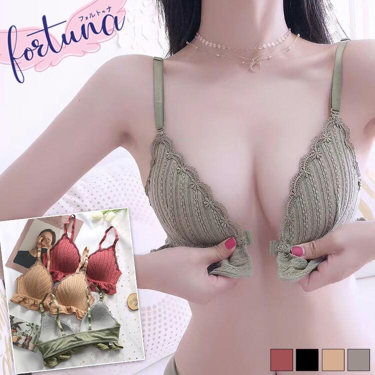 フロントホック 下着 ブラジャー 前ホック フリル ノンワイヤー 単品
