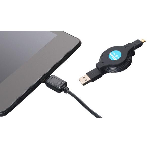 ミヨシ リバーシブルコネクタ搭載巻取り microUSBケーブル 1.8m(ブラック) SMC-RR18/BK micro USB ケーブル ...