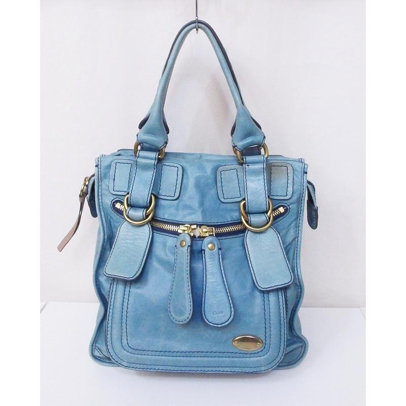 Chloe クロエ ベイ レザー トートバッグ *変色あり 7ES358-50 ブルー 