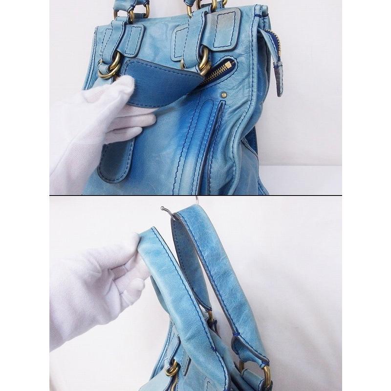 Chloe クロエ ベイ レザー トートバッグ *変色あり 7ES358-50 ブルー 
