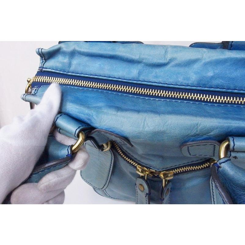 Chloe クロエ ベイ レザー トートバッグ *変色あり 7ES358-50 ブルー  