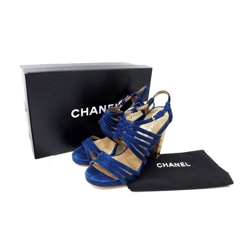 CHANELストーンココマーク サテン ベルトパンプス ミュール 23.5cm