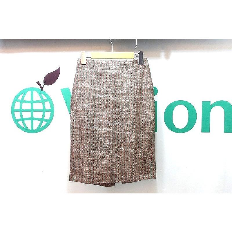 キートン kiton シルクリネン ストライプ タイトスカート 38 ブラウン  