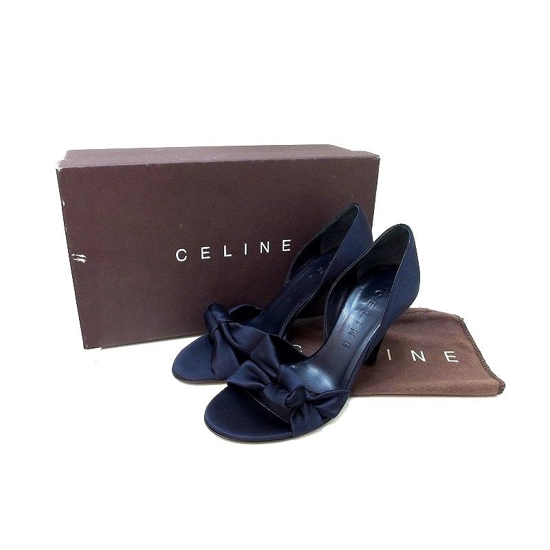 CELINE セリーヌ サテン オープントゥ パンプス サンダル