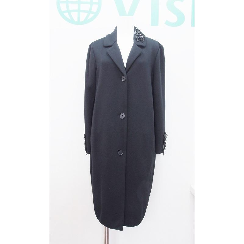 2023AW 美品 エスマックスマーラ ビジュー付 ボンディングロングコート 黒 2023AW極美品】エスマックスマーラ ビジュー付きボンディングロング