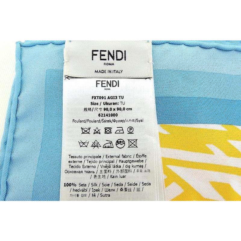 FENDI フェンディ ズッカ柄 シルク 大判スカーフ イエロー FENDI フェンディ ズッカ柄 シルク 大判スカーフ イエロー