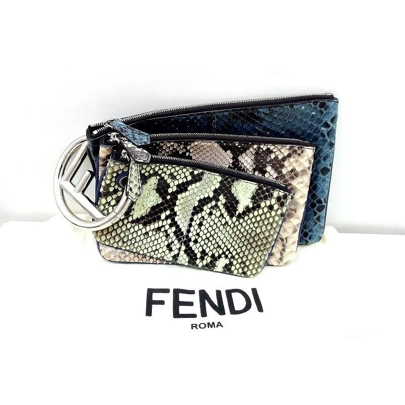FENDI フェンディ トリプレット クラッチバッグ ポーチ パイソン 