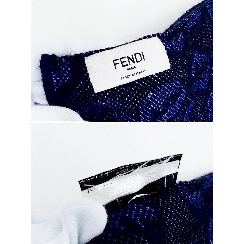 FENDI フェンディ レオパード柄/ズッカ柄 マフラー ネイビー FENDI フェンディ レオパード柄/ズッカ柄 マフラー ネイビー