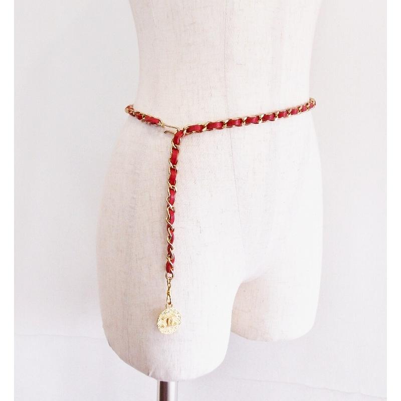 CHANEL シャネル ヴィンテージ レザー×チェーンベルト ゴールド  
