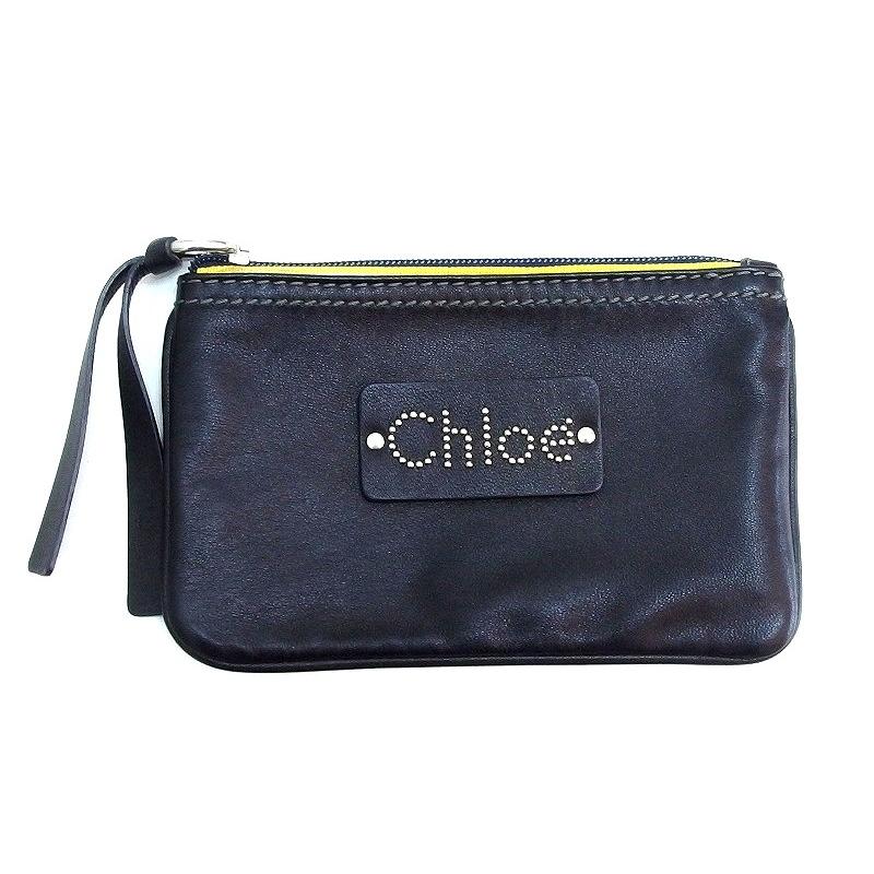 Chloe クロエ レザー ポーチ ロゴスタッズ 黒 : Visionヤフー 
