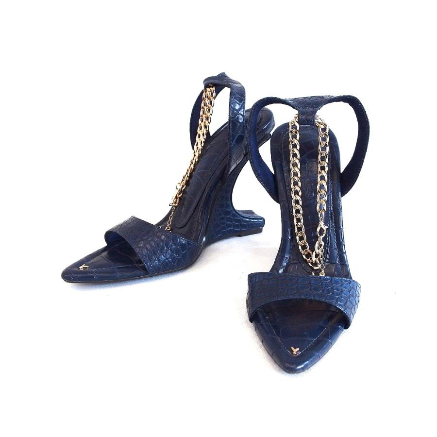 YELLO イエロ チェーンサンダル クロコ型押し ストラップ ・S ネイビー  