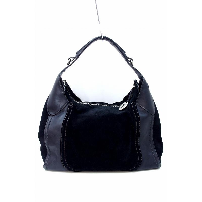 TOD'Sトッズショルダーバック ブラック スエード×ハラコ トッズ TOD'S
