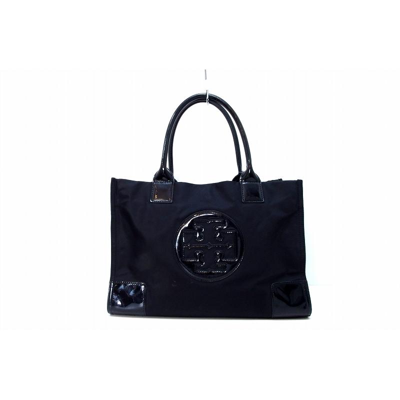 TORY BURCH（トリーバーチ） ナイロン×エナメル トートバッグ ブラック