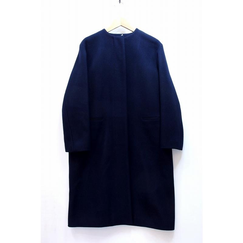 YLEVE イレーヴ】 ダブルメルトン ノーカラー ロングコート ウール100
