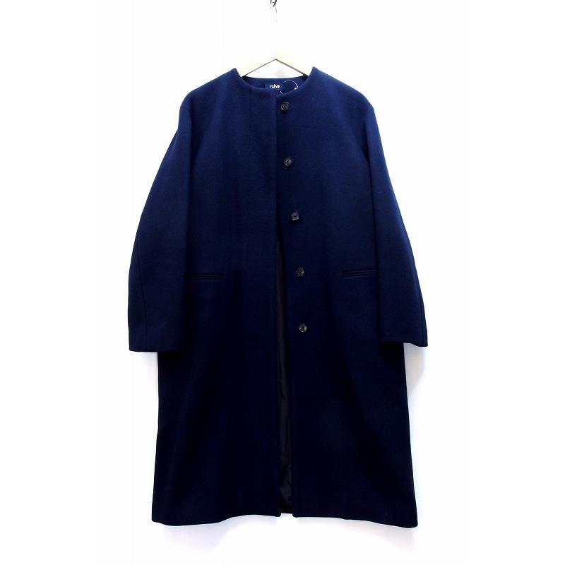 YLEVE super100's ダブルメルトンノーカラーコート YLEVE イレーヴ】 ダブルメルトン ノーカラー ロングコート ウール100