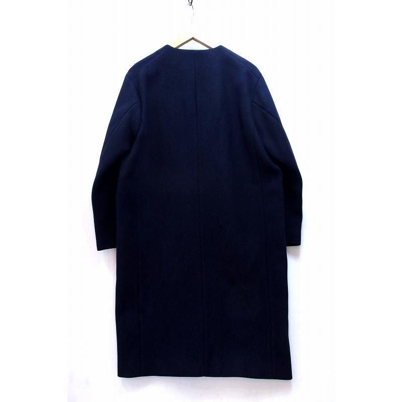 YLEVE イレーヴ】 ダブルメルトン ノーカラー ロングコート ウール100