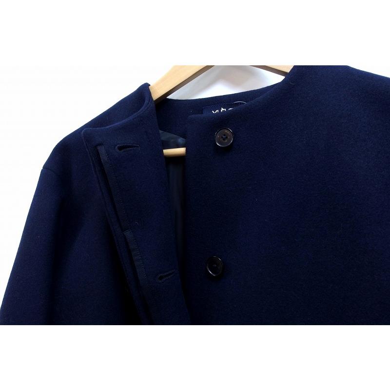 YLEVE イレーヴ】 ダブルメルトン ノーカラー ロングコート ウール100