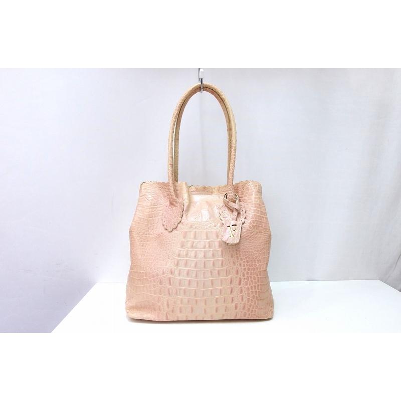 FURLA（フルラ） クロコダイル型押し レザー トートバッグ ポーチ付 