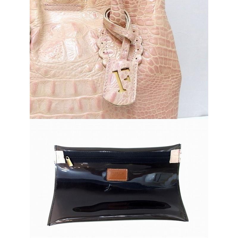 FURLA（フルラ） クロコダイル型押し レザー トートバッグ ポーチ付 