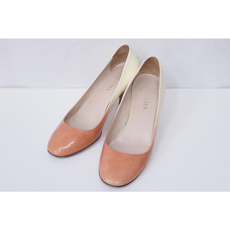 PRADA プラダ エナメル パンプス 『35』 ベージュ×クリーム 中古