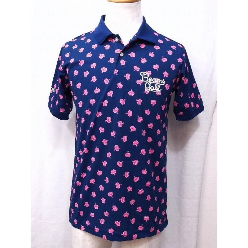 Beams ビームス Golf 半袖ポロシャツ 大冠デザイン メンズ S ネイビー ピンク Nm Visionヤフーショッピング店 通販 Yahoo ショッピング