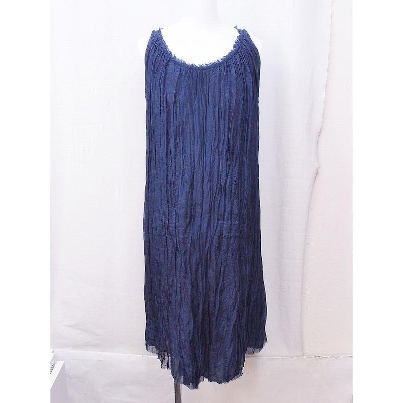 TOUJOURS トゥジュー シルク プリーツロングワンピース F ネイビー  
