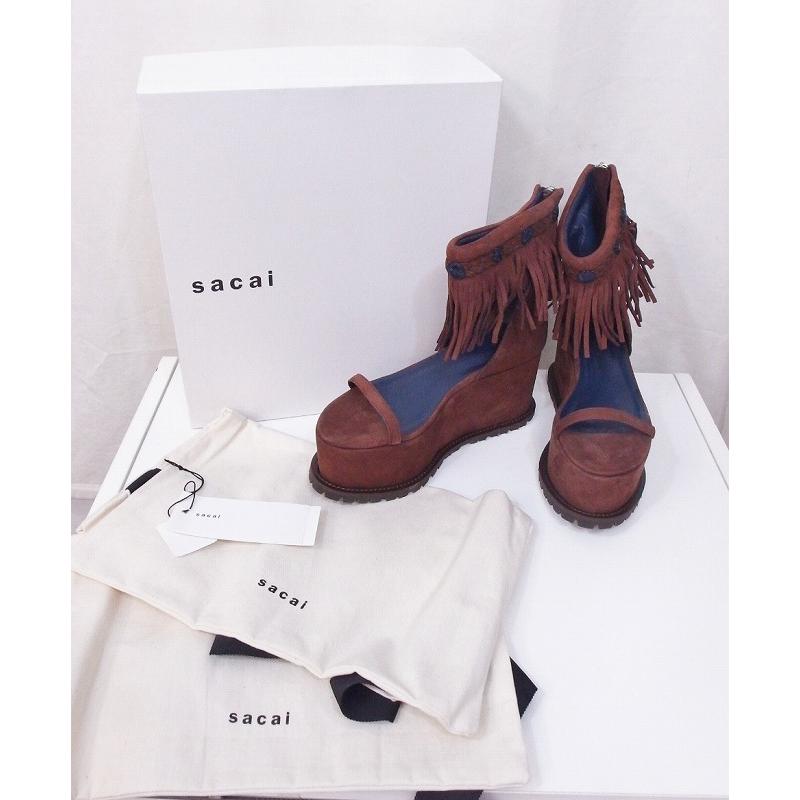 sacai サカイ レザー 厚底 フリンジ サンダル ビブラムソール 38 