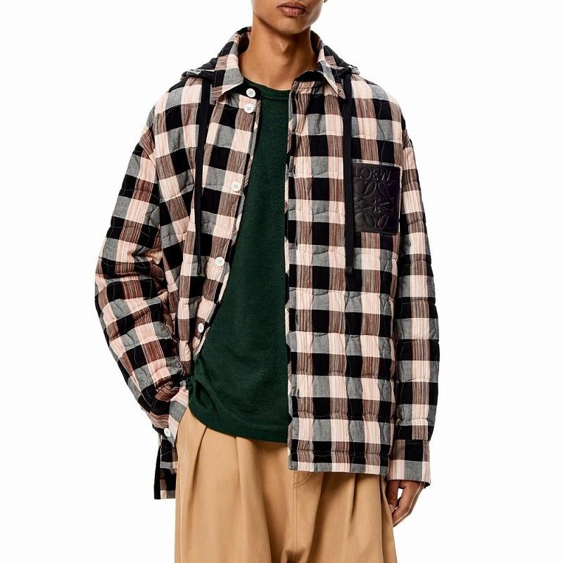 LOEWE ロエベ 中綿キルティング チェック カバーオール フーデッド 