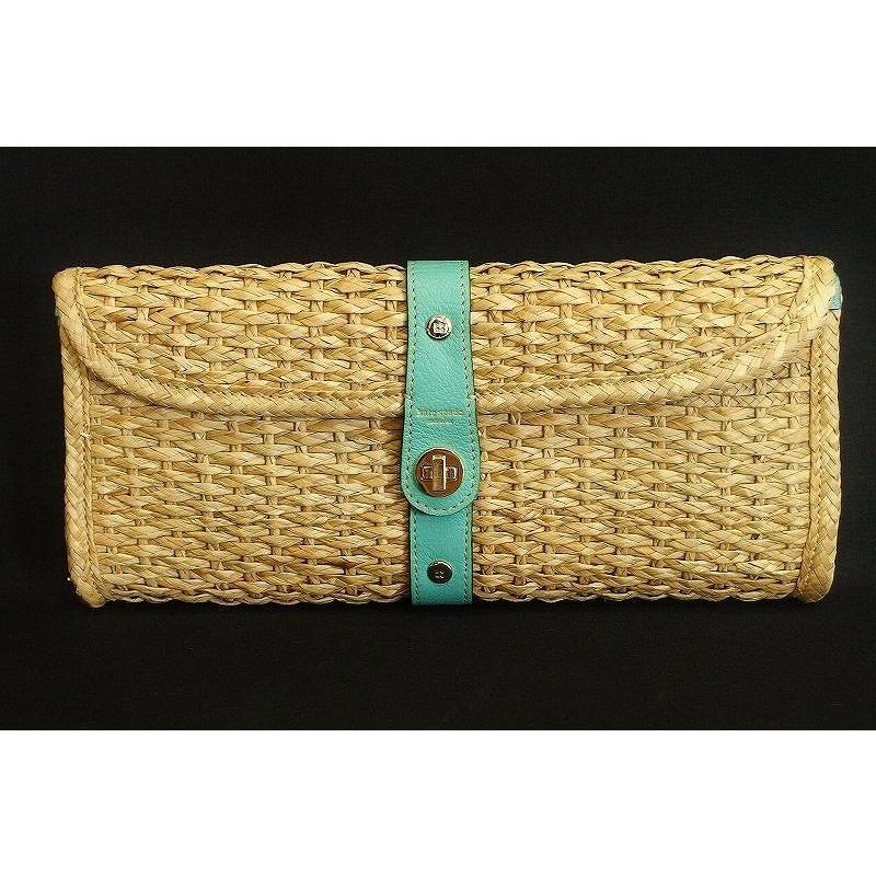 kate spade ケイトスペード ストロー×レザー　クラッチバッグ ベージュ/ライトブルー 中古  :ok3608137411:Visionヤフーショッピング店 - 通販 - Yahoo!ショッピング